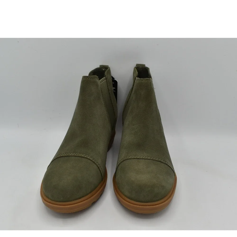 Sorel Women Size 7.5 Evie II Stone Green Suede Waterproof Chelsea Boots Shoes